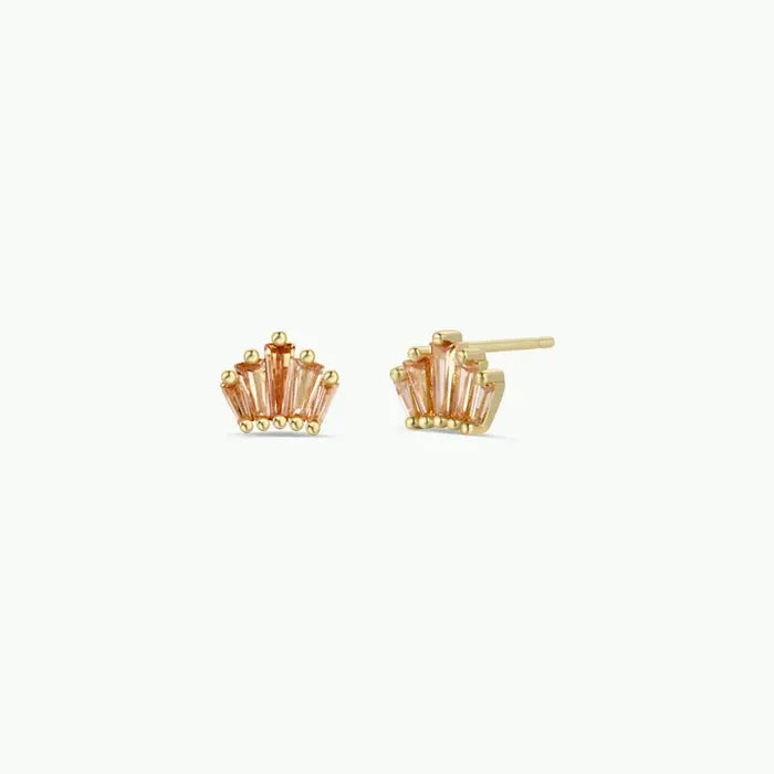 Champagne Baguette Crown Earrings - 18k Gold Plated