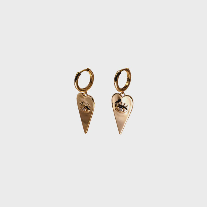 Gold Plated Evil Eye Heart Huggie Earrings Sugar