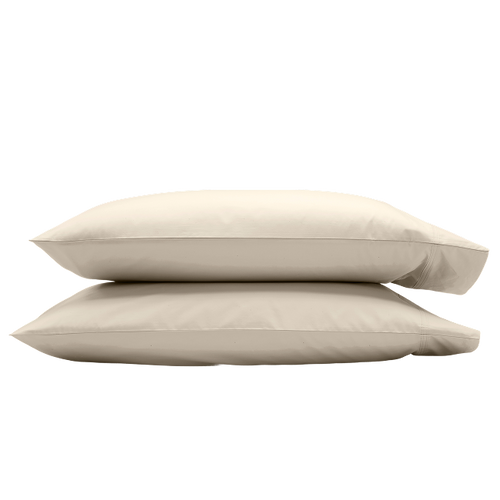 Two beige pillowcases stacked on top of each other.
